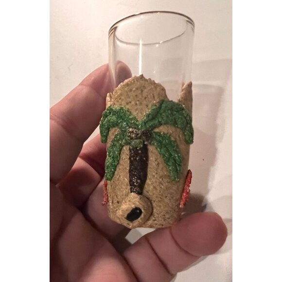 Dominican Republic Souvenir Shot Glass With Textured Sand & Palm Tree Design 3" - Picture 4 of 6